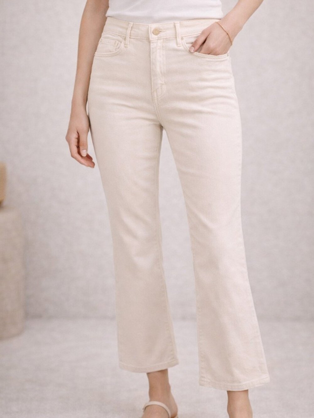 MOTHER Cream Wide-Leg Flare Jeans